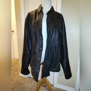 Men's Black Leather Shirt Jacket